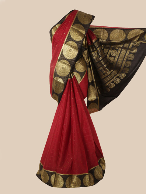 

Pothys Maroon & Black Woven Design Pure Silk Mysore Silk Saree