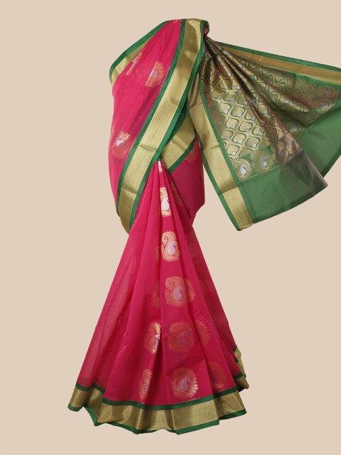 

Pothys Pink & Green Woven Design Silk Cotton Kovai Saree