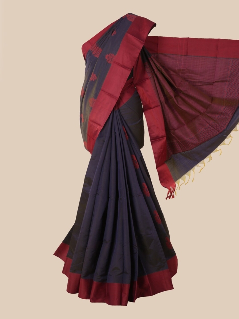 

Pothys Navy Blue & Pink Woven Design Silk Cotton Kovai Saree
