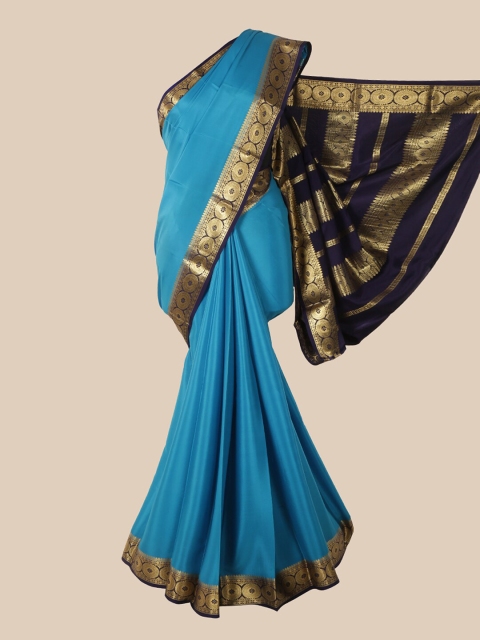 

Pothys Turquoise Blue & Navy Blue Pure Silk Mysore Silk Saree
