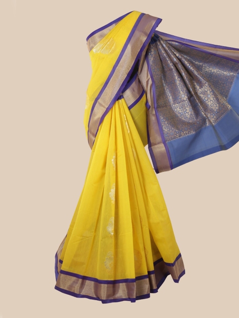 

Pothys Yellow & Blue Ethnic Motifs Silk Cotton Kovai Saree