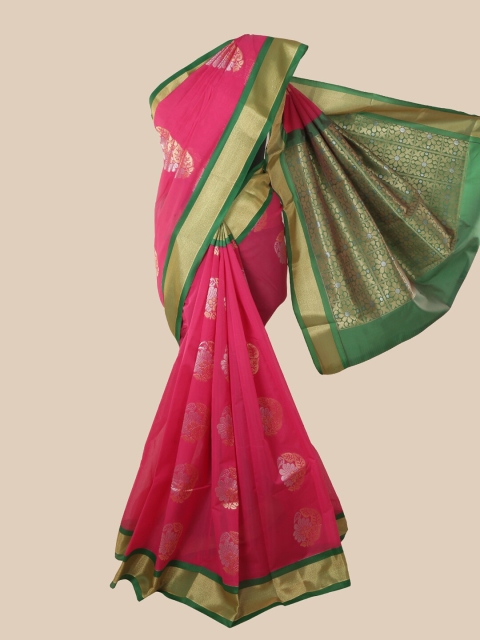 

Pothys Pink & Green Ethnic Motifs Silk Cotton Kovai Saree