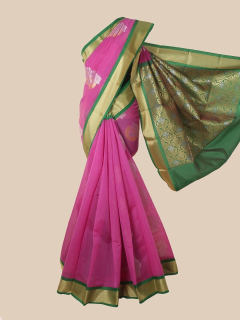 

Pothys Pink & Green Ethnic Motifs Silk Cotton Kovai Saree