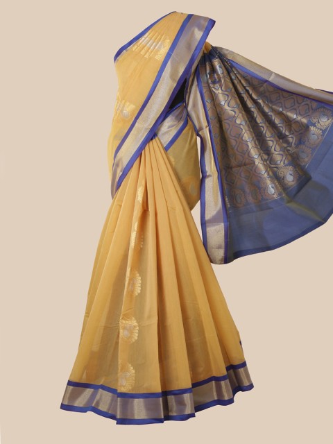 

Pothys Cream-Coloured & Blue Ethnic Motifs Silk Cotton Kovai Saree