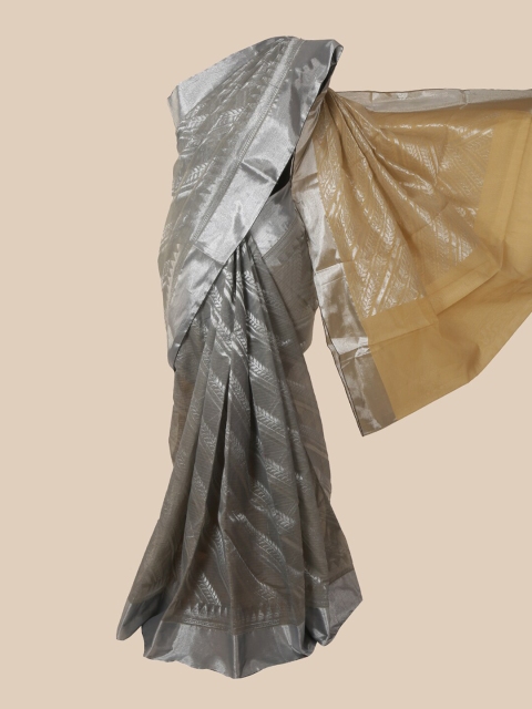 

Pothys Grey & Silver-Toned Silk Cotton Kovai Saree