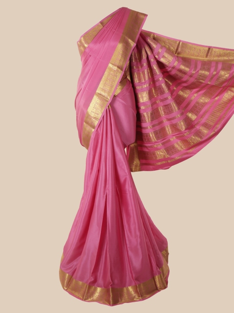 

Pothys Pink & Gold-Toned Pure Silk Mysore Silk Saree