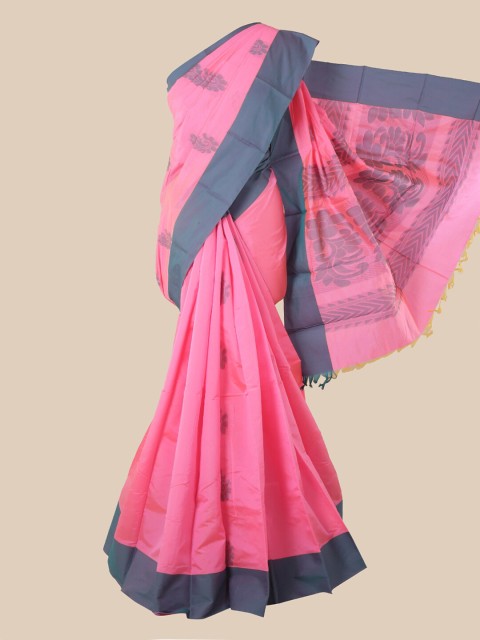

Pothys Pink & Grey Woven Design Silk Cotton Kovai Saree