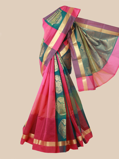 

Pothys Pink & Green Ethnic Motifs Silk Cotton Kovai Saree