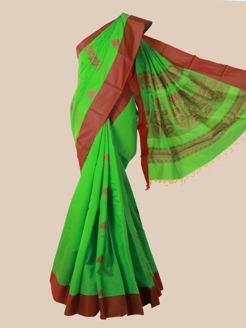 

Pothys Green & Maroon Ethnic Motifs Silk Cotton Kovai Saree