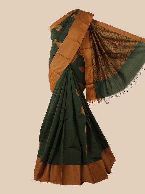 

Pothys Green & Tan Ethnic Motifs Silk Cotton Kovai Saree