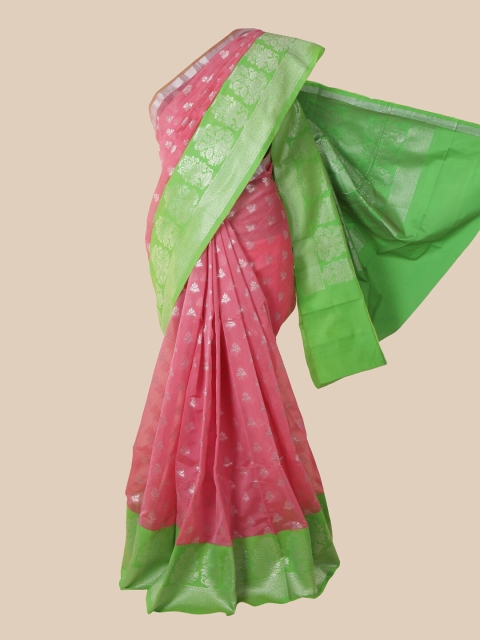 

Pothys Pink & Green Woven Design Silk Cotton Kovai Saree