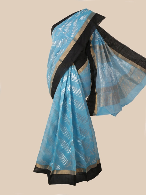 

Pothys Blue & Silver-Toned Ethnic Motifs Silk Cotton Kovai Saree