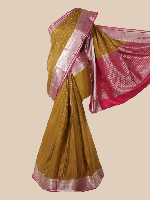 

Pothys Mustard & Fuchsia Woven Design Pure Silk Mysore Silk Saree