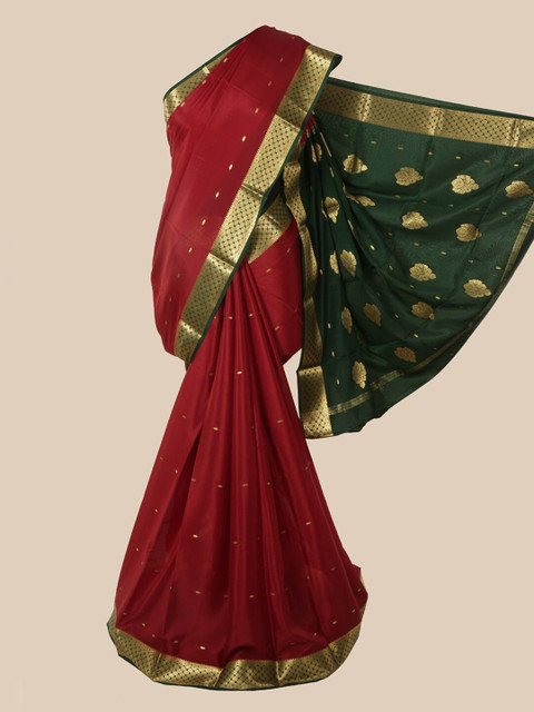 

Pothys Maroon & Green Pure Silk Mysore Silk Saree