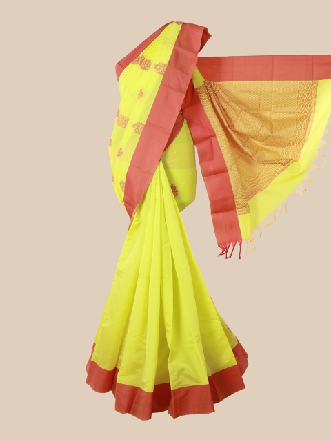 

Pothys Lime Green & Maroon Ethnic Motifs Silk Cotton Kovai Saree