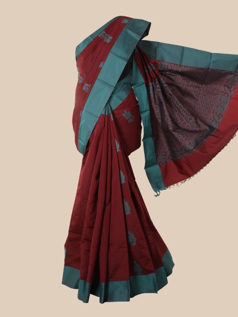 

Pothys Maroon & Teal Ethnic Motifs Silk Cotton Kovai Saree