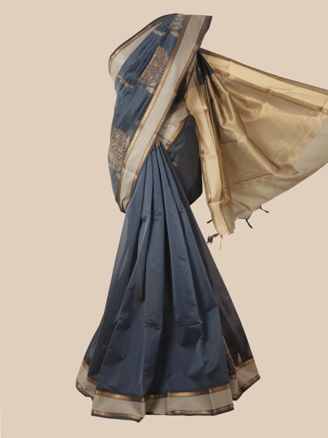 

Pothys Grey & Gold-Toned Ethnic Motifs Silk Cotton Kovai Saree