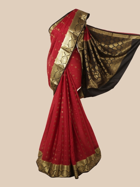 

Pothys Maroon & Black Woven Design Pure Silk Mysore Silk Saree
