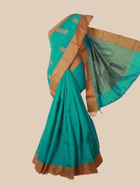 

Pothys Blue & Brown Woven Design Silk Cotton Kovai Saree