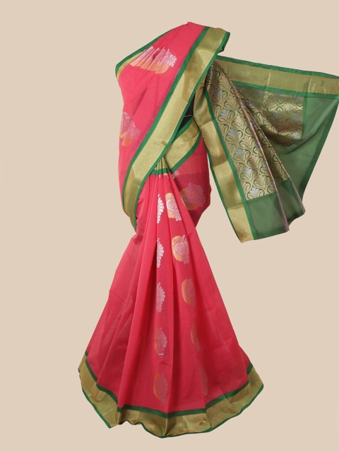 

Pothys Pink & Green Woven Design Silk Cotton Kovai Saree