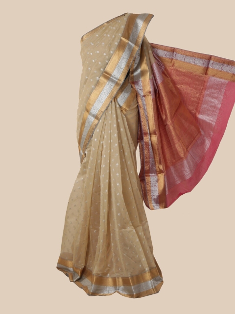 

Pothys Cream-Coloured & Red Woven Design Silk Cotton Kovai Saree