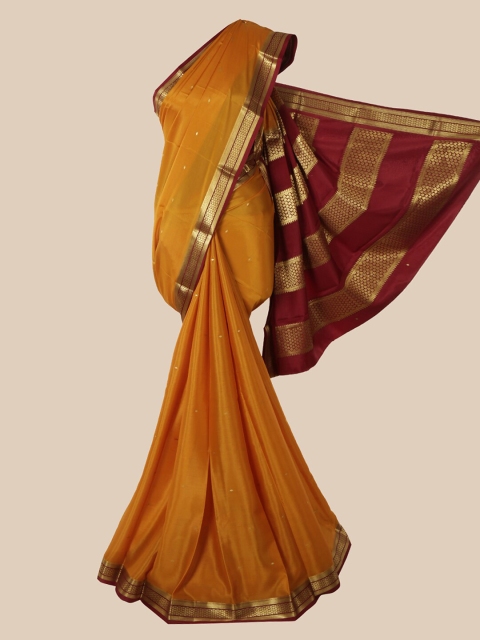 

Pothys Mustard & Maroon Woven Design Pure Silk Mysore Silk Saree