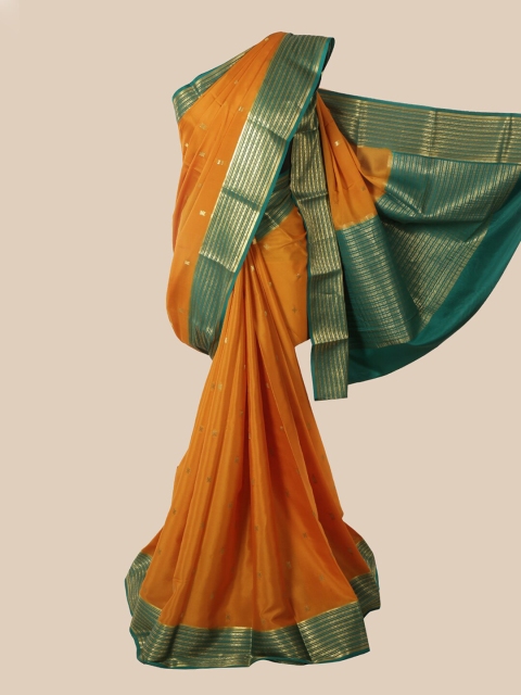 

Pothys Mustard & Green Woven Design Pure Silk Mysore Silk Saree