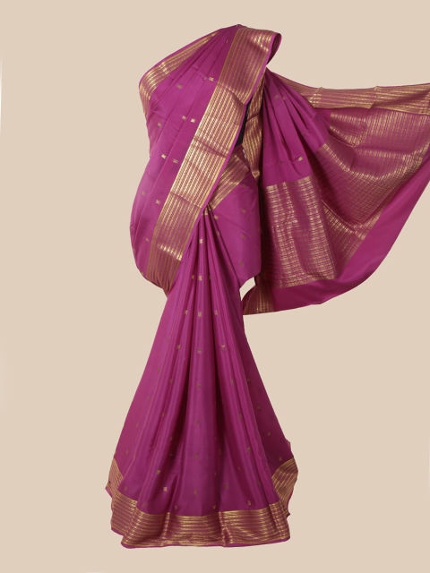 

Pothys Purple & Gold-Toned Woven Design Pure Silk Mysore Silk Saree