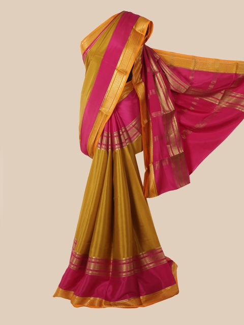 

Pothys Mustard & Pink Woven Design Pure Silk Mysore Silk Saree