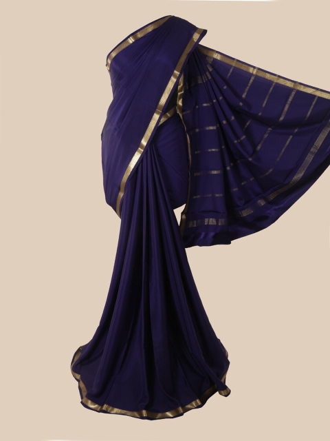 

Pothys Navy Blue & Gold-Toned Pure Silk Mysore Silk Saree