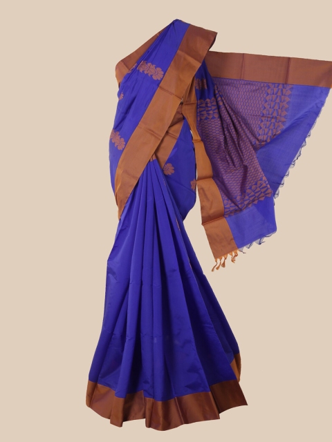

Pothys Blue & Brown Woven Design Silk Cotton Kovai Saree
