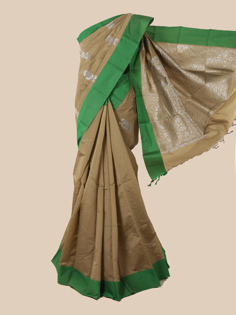 

Pothys Khaki & Green Woven Design Silk Cotton Kovai Saree