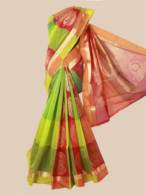 

Pothys Green & Maroon Woven Design Silk Cotton Kovai Saree