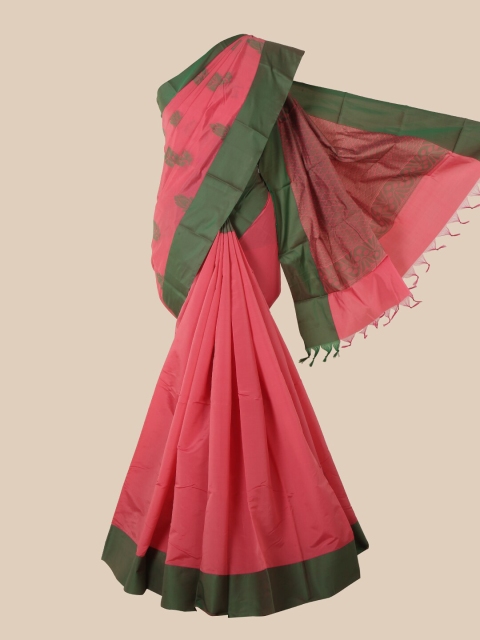 

Pothys Pink & Green Woven Design Silk Cotton Kovai Saree