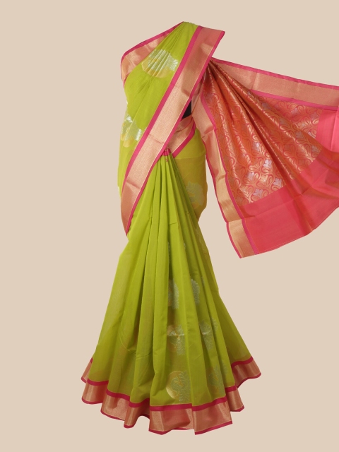 

Pothys Green & Pink Woven Design Silk Cotton Kovai Saree
