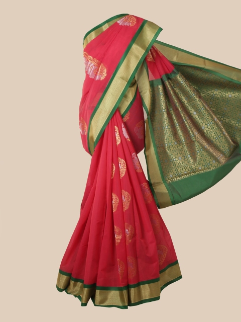 

Pothys Pink & Green Woven Design Silk Cotton Kovai Saree