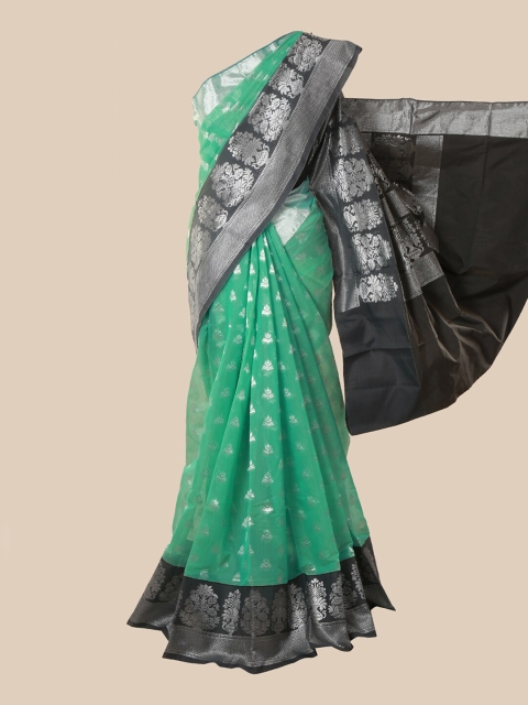 

Pothys Green & Black Woven Design Silk Cotton Kovai Saree