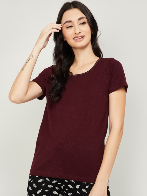 

Ginger by Lifestyle Women Burgundy-Coloured Cotton Lounge T-Shirt