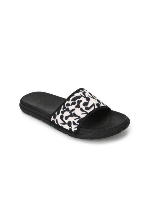 

FF FUNKFEETS Unisex White & Black Printed Fabric Sliders