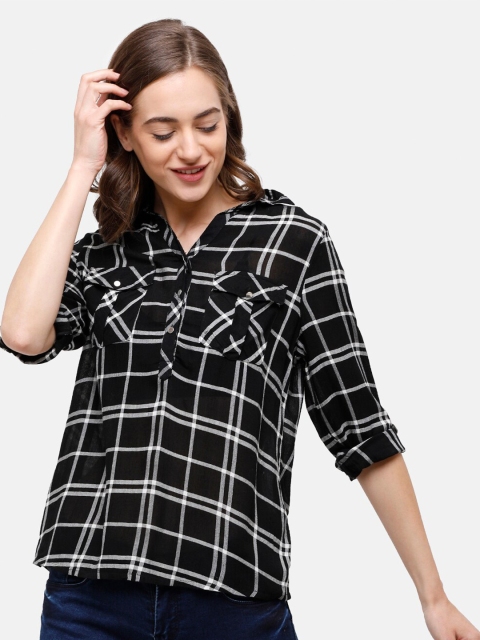 

Double Two Women Black & White Checked Shirt Style Top
