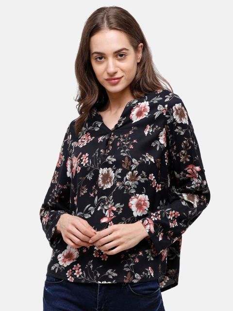 

Double Two Women Navy Blue & Pink Floral Regular Top