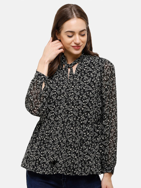 

Double Two Women Black & White Printed A-Line Top