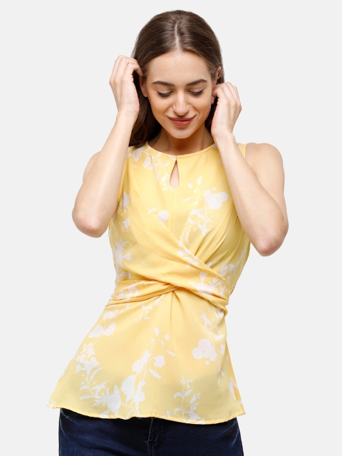 

Double Two Women Yellow & White Floral Cinched Waist Top