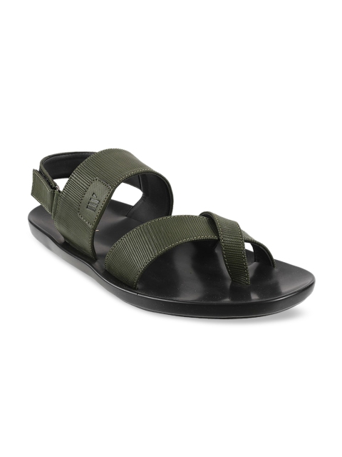 

WALKWAY Men Olive Green & Black Comfort Sandals
