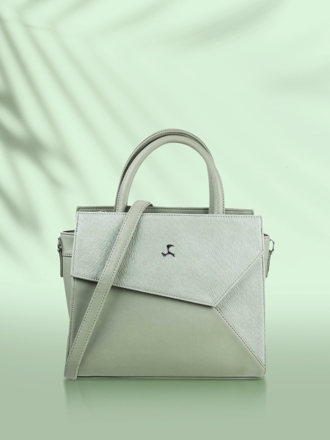

Mochi Green Textured PU Structured Satchel with Cut Work