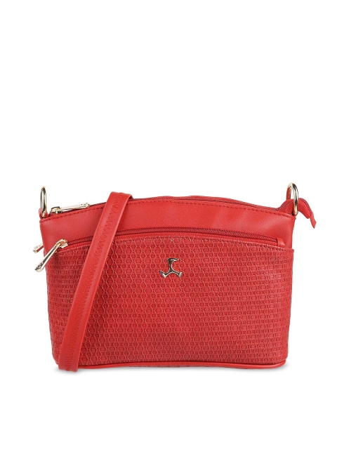 

Mochi Red Textured PU Structured Sling Bag with Cut Work