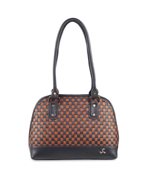 

Mochi Women Blue & Red Checked Leather Structured Shoulder Bag