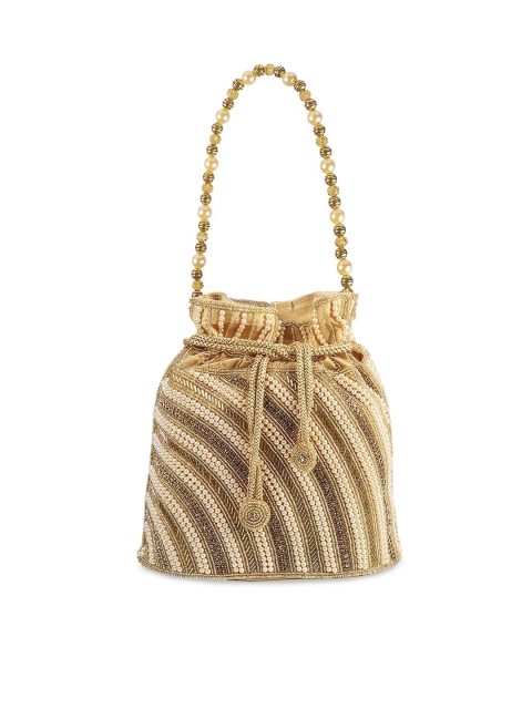 

Mochi Women Gold-Toned Embellished Bucket Handheld Bag