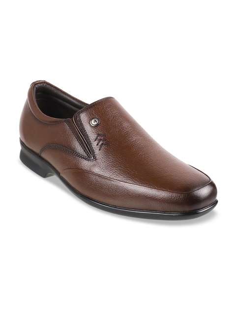 

Metro Men Brown Textured Leather Formal Slip-Ons