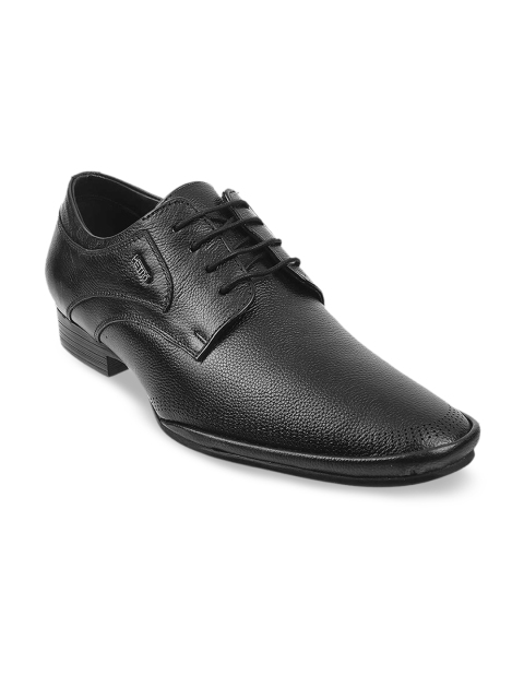 

Metro Men Black Textured Formal Leather Derbys